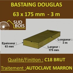 Bastaing / Madrier 63x175 Douglas Autoclave Marron Sec Brut Qualité Charpente 3m