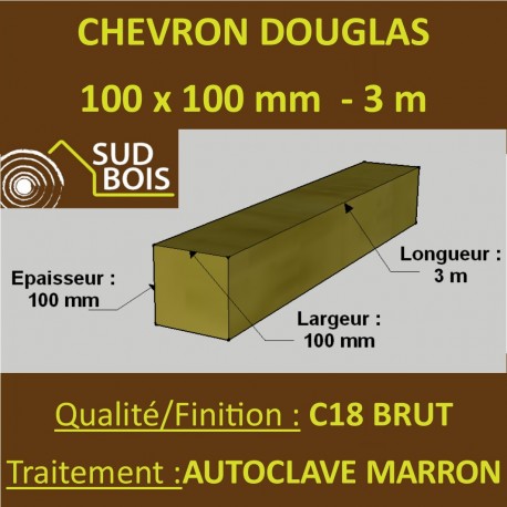 Chevron 100x100mm Douglas Autoclave Marron Brut 3M