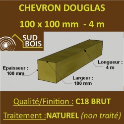 Chevron 100x100 Douglas Naturel Sec Brut Qualité Charpente 4m