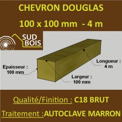 Chevron 100x100 Douglas Autoclave Marron Sec Brut Qualité Charpente 4m