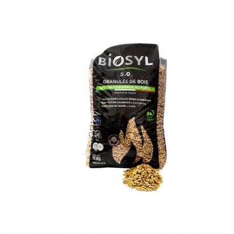 * ◙ Sac vendu à la palette BIOSYL PREMIUM de 15 kg de Granulés de Bois DIN + EN PLUS A1