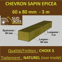 * Chevron 60x80mm Sapin Choix 3 Naturel Brut 3M