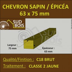 Chevron 63x75 Épicéa Brut Traité Classe 2 Jaune