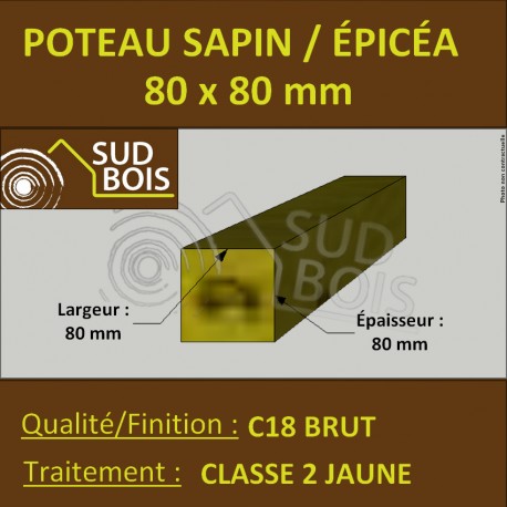 Chevron 80x80mm Sapin/Épicéa Traité Classe 2 Jaune