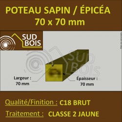 * ↕ ◙ Chevron 70x70 Sapin / Épicéa Classe 2 Jaune (à la palette)