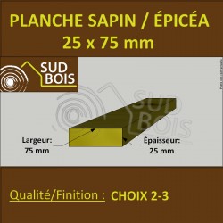 * ↕ ◙ Planche 25x75 Sapin/Épicéa Brut Non Traité (à la palette)
