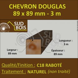 Chevron / Poteau 89x89 Douglas Naturel Sec Raboté Qualité Charpente 3m
