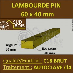 Lambourde pour Lame de Terrasse Pin Autoclave Marron Classe 4 60x40mm