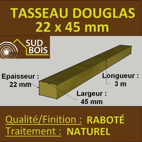 Tasseau 22x45 Douglas Choix 1-2 Naturel Raboté 3m