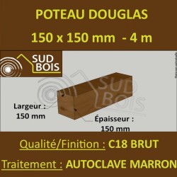 Poteau / Poutre 150x150 Douglas Autoclave Marron Sec Brut Qualité Charpente 4m