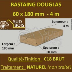Bastaing / Madrier 60x180 Douglas Naturel Sec Brut Qualité Charpente 4m