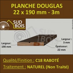 Planche 22x190 Douglas Naturel Raboté Choix 3-4 en 3m