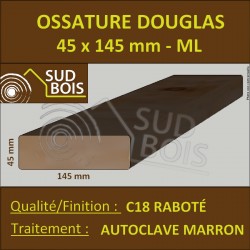 ► Bois Ossature 45x145 Sec Raboté Douglas Autoclave Marron Prix / ml