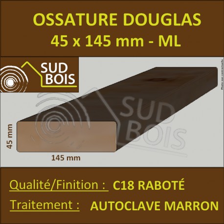 Bois Ossature 45x145 Sec Raboté Douglas Autoclave Marron Prix / ml