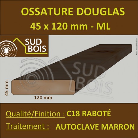 Bois Ossature 45x120 Sec Raboté Douglas Autoclave Marron Prix / ml