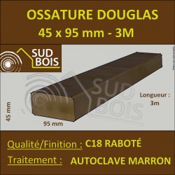 Montant d'Ossature 45x95mm Douglas Autoclave Marron Séché Raboté 3m