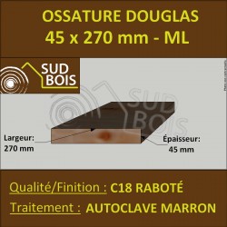 Bois Ossature Sec Raboté Douglas Autoclave Marron 45x270mm au ml