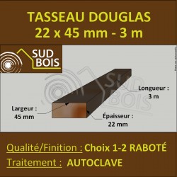 ♦ ◙ Tasseau / Claire Voie 22x45 Douglas Choix 1-2 Autoclave Marron 3m