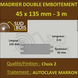 Madrier Chalet Double Emboîtement 45x135 Douglas Autoclave Marron 2nd Choix 3m