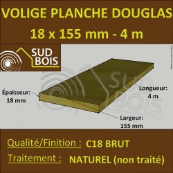 Planche / Volige Calibrée 18x155 (18x150) Douglas Brut Naturel 4m