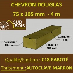 Chevron 75x105mm Douglas Autoclave Marron Sec Raboté Qualité Charpente 4m