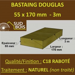Bastaing / Madrier 55x170 Douglas Naturel Sec Raboté Qualité Charpente 3m